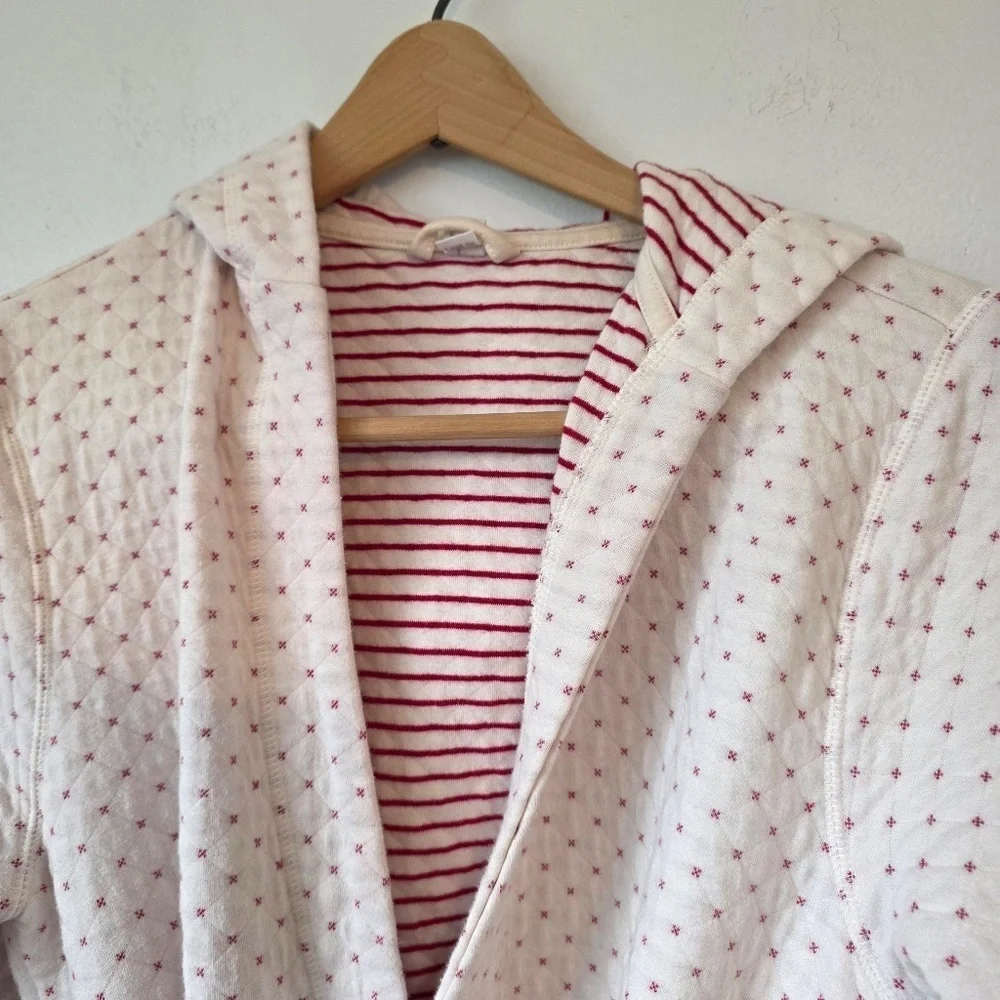 Vintage Old Navy Intimates Cream/Red Quilted Holiday Hooded Robe - Small